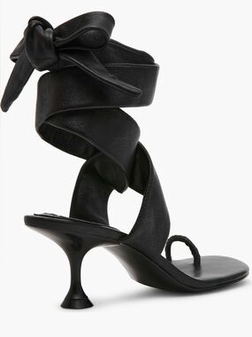 Black Wrap-Ankle Heeled Sandal